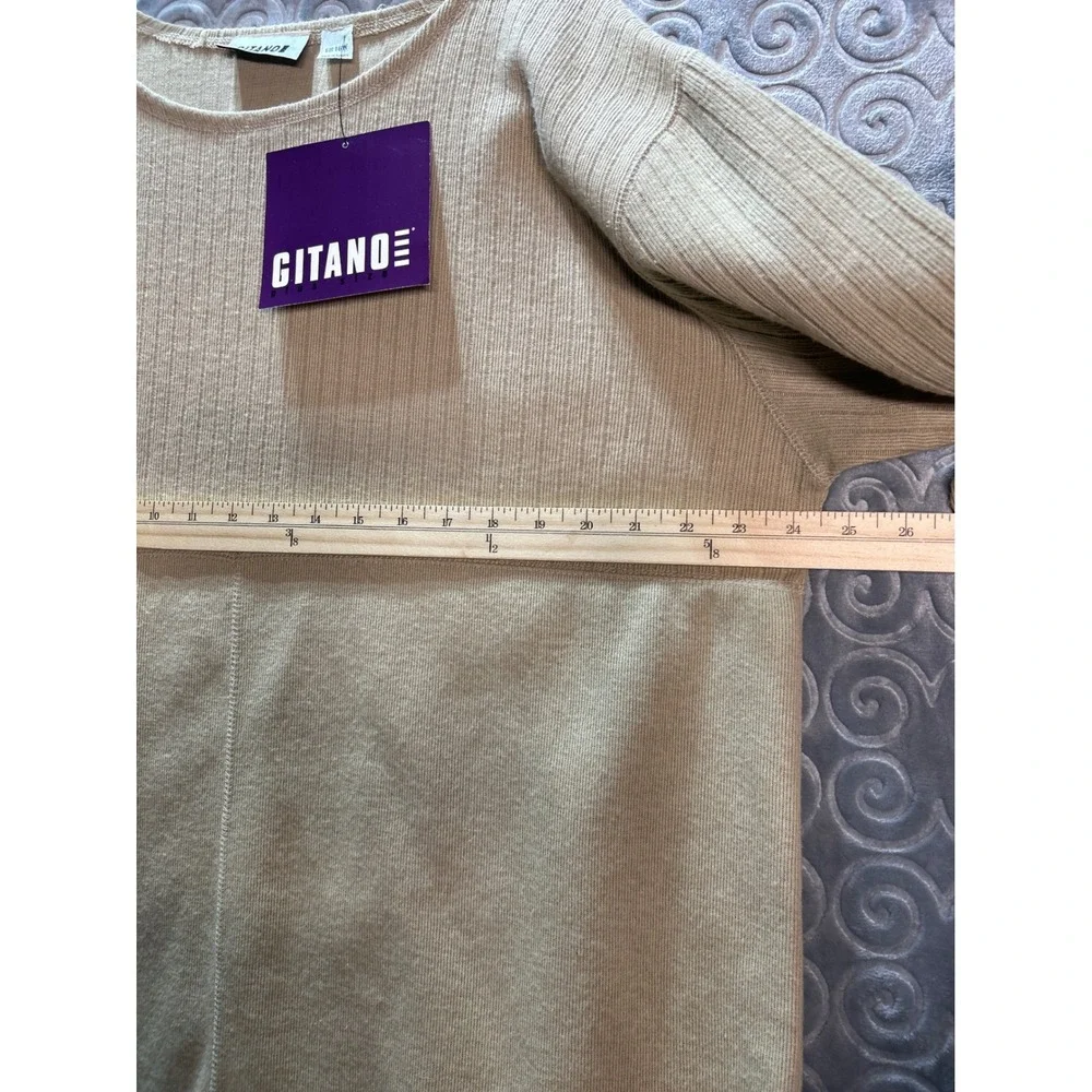 GITANO Women Beige Ribbed Knit Long Sleeve‎ Tunic Top Casual Comfort M - Picture 3 of 4